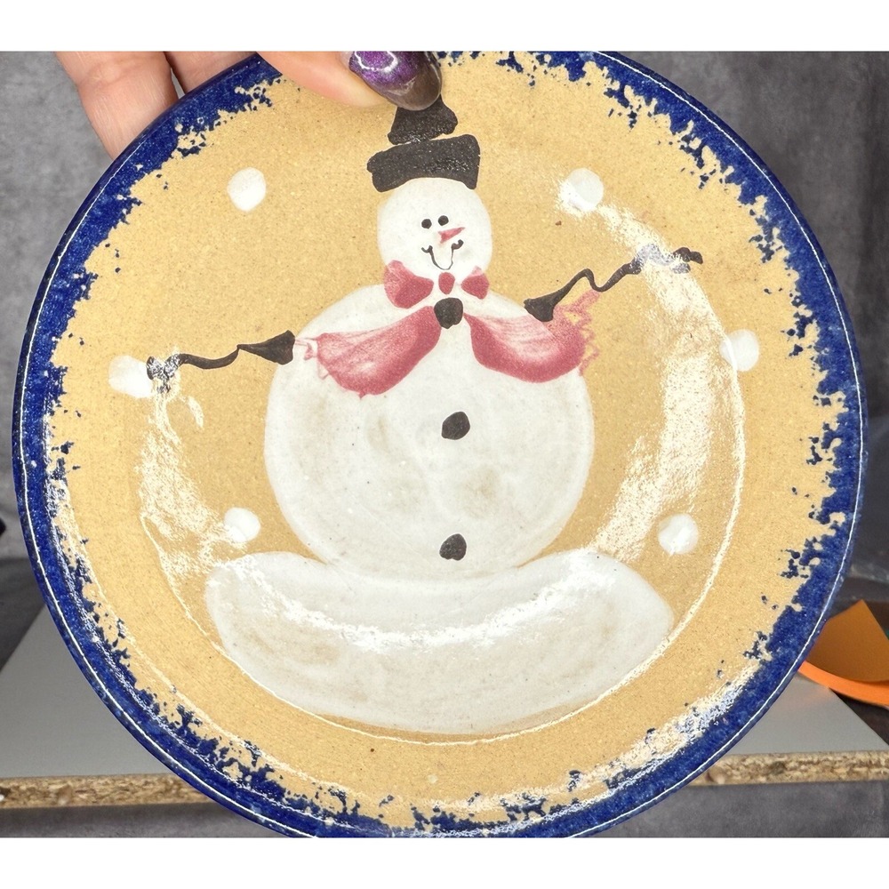 Judy Goodwin Snowman Bowl 6"‎ Artist Signed RARE HTF EUC Winter Christmas Decor